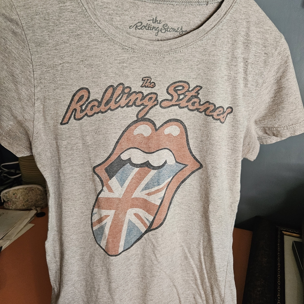 The Rolling Stones Gray Tee with Union Jack Tongue